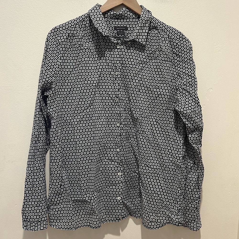 Marc O’Polo Organic Black and White Button Front Collared Blouse Shirt Size 42